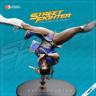 3D Models 9 chun li lee street fighter woman legend pre supported stl model file for 3d printing spinning kick ken ryu scorpion