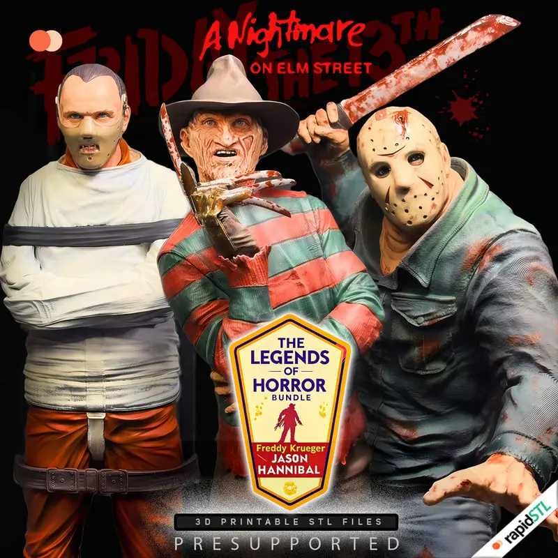freddy krueger hannibal lecter jason voorhees 3d stl printing model bundel pack presupported